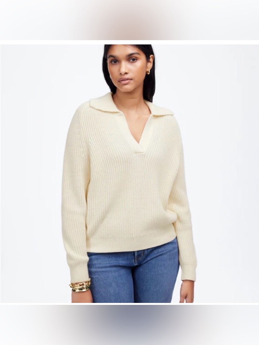 MADEWELL $220 SHAKER JOHNNY COLLAR SWEATER